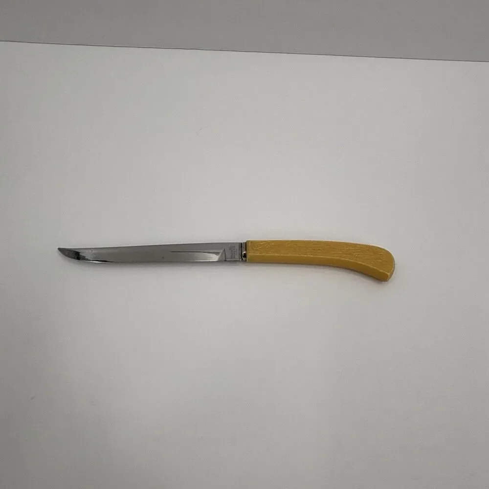 Imperial Vtg. Stainless USA Straight Edge Steak Knives Textured Bone Look Handle